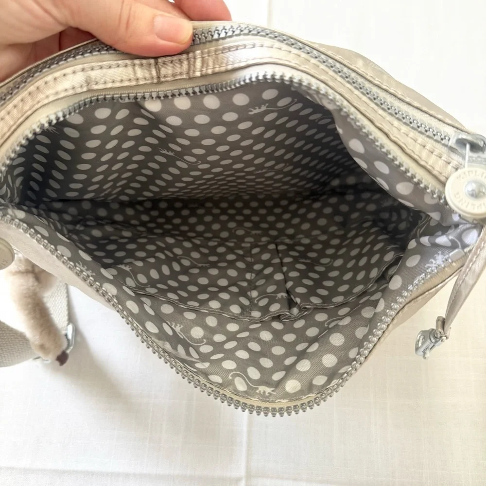 KIPLING Alvar Purse Metallic Silver Crossbody Bag Multi Zippered Slingbag